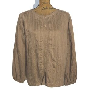 Ann Taylor‎ Top MED Taupe Brown Button Front Flowy Long Sl Peasant Blouse CUTE